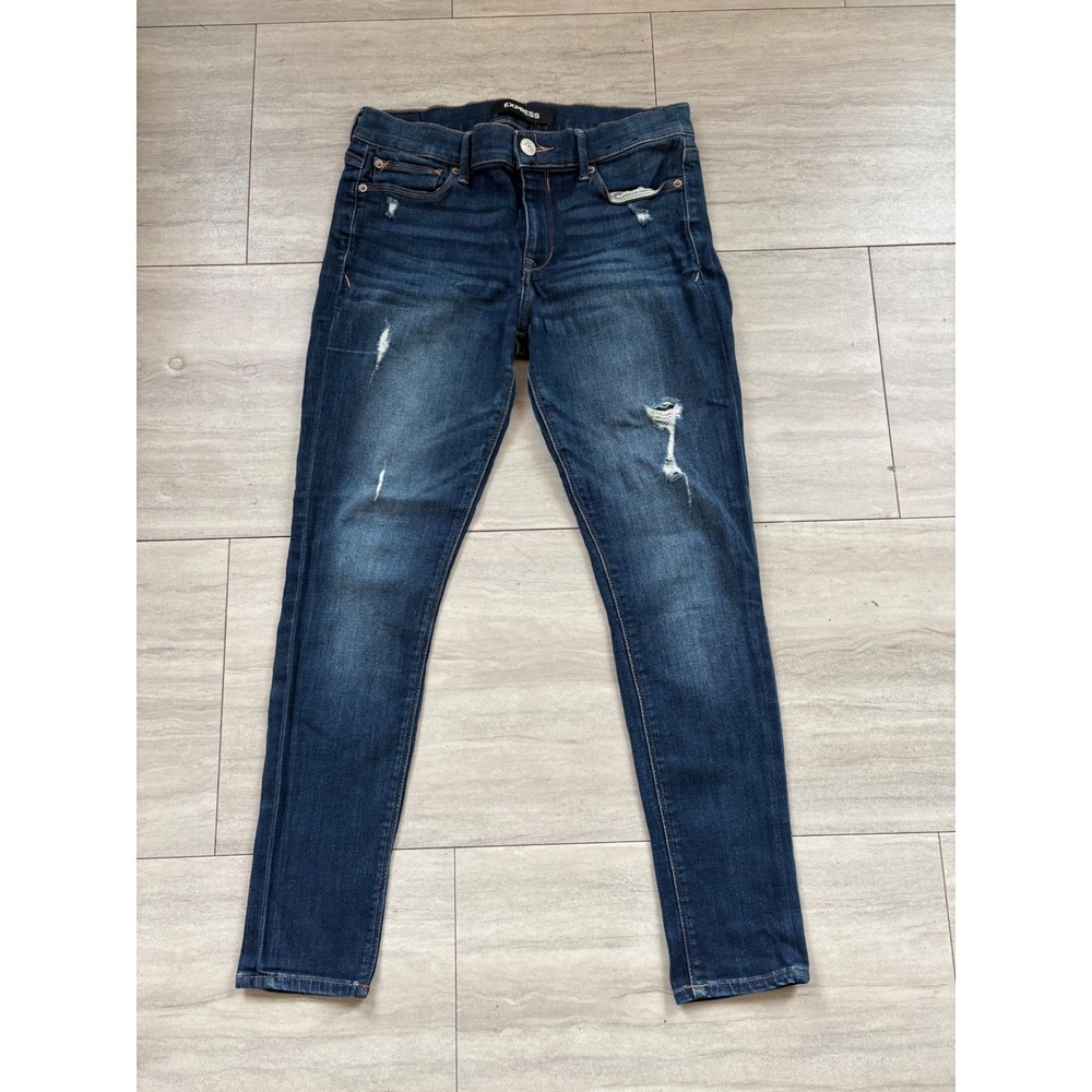 Express Legging Mid Rise Jeans Dark Wash Distressed Skinny Denim Womens 6S/6C